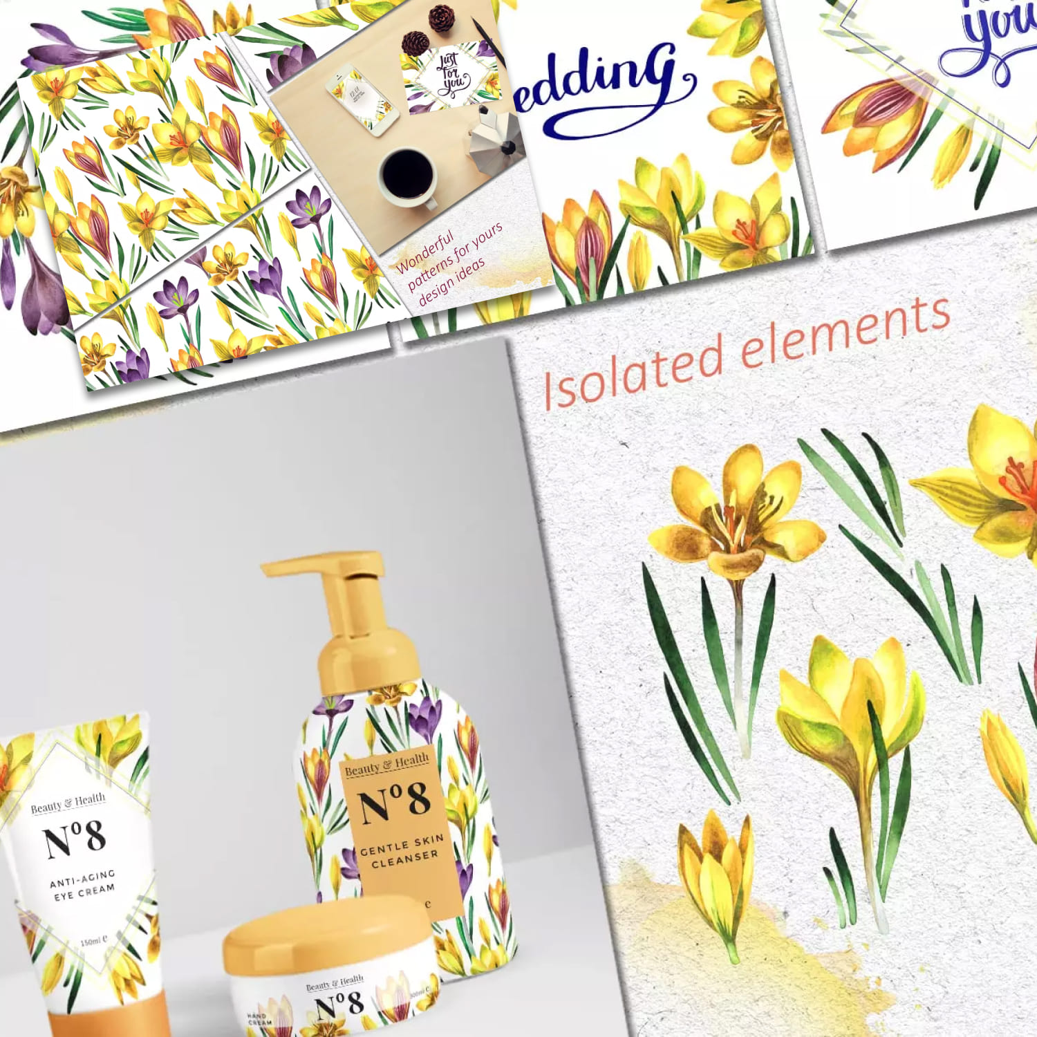 Yellow Crocuses PNG Watercolor Flower Set cover image.