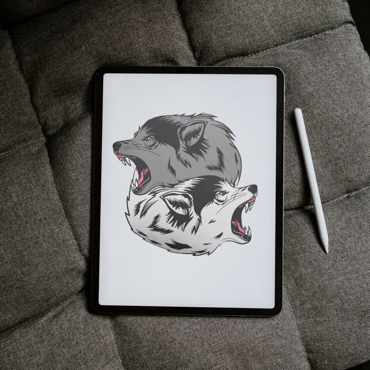 Yin and Yang wolf SVG - tablet preview.
