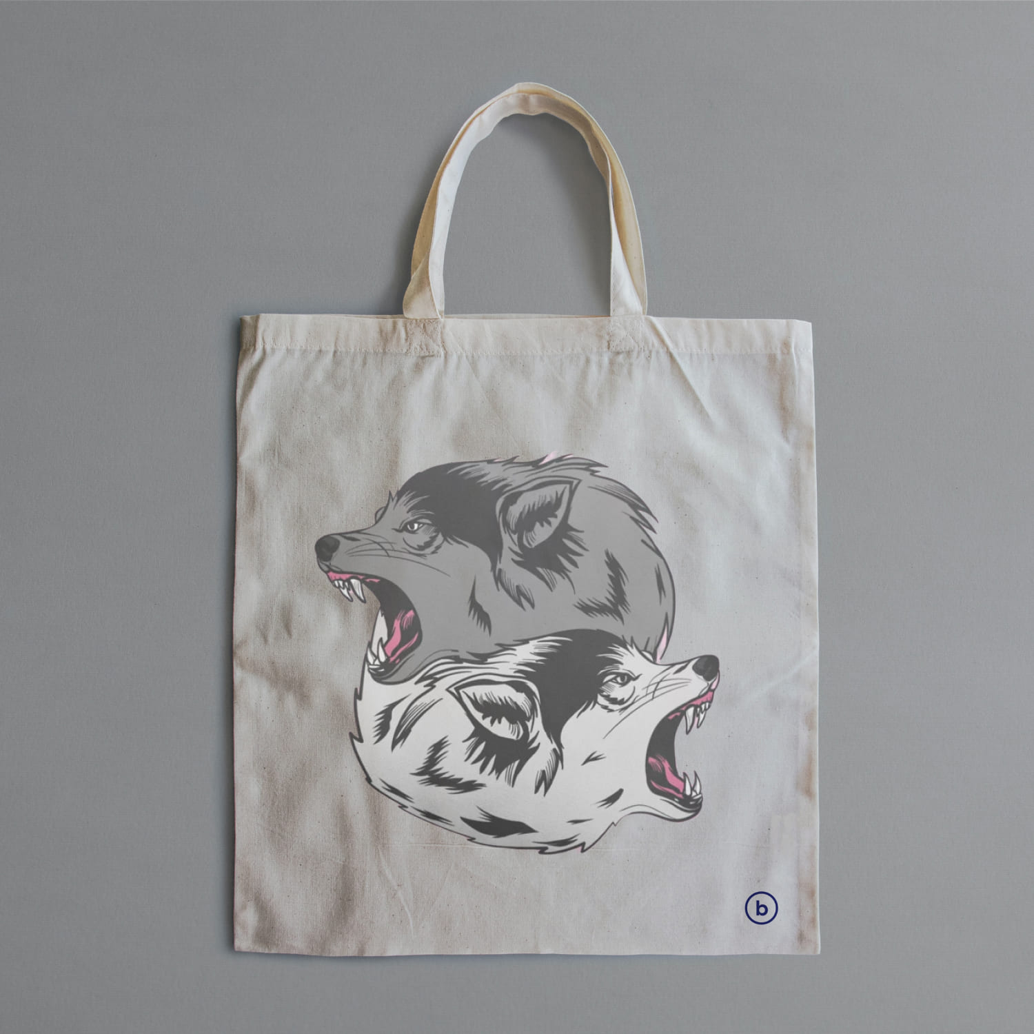 Tote bag with a picture of two bears on it.
