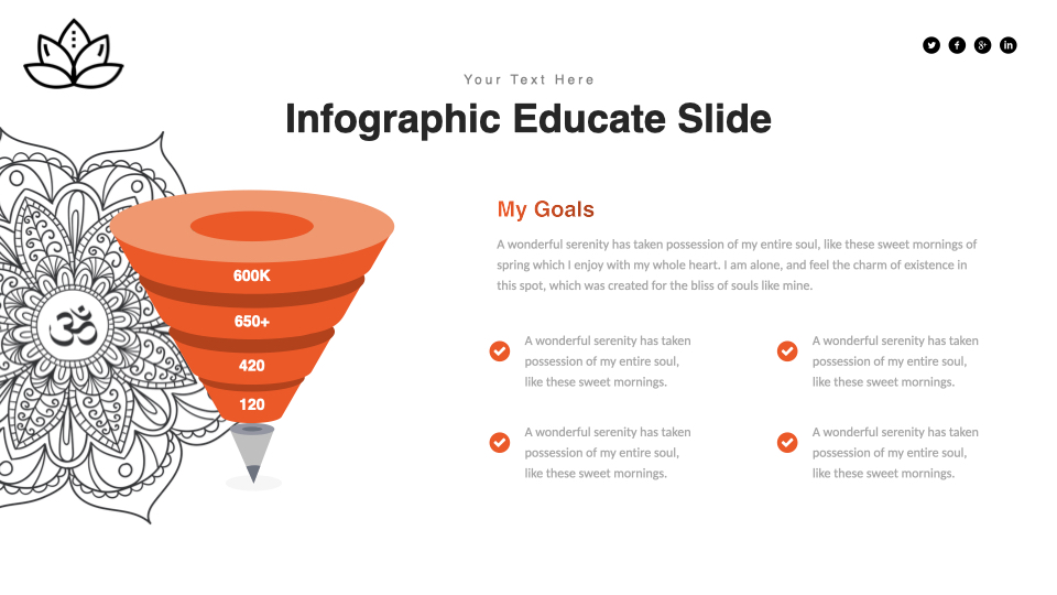 Orange infographic educate slide.