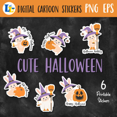 Cute Bunny Halloween bundle Digital Printable stickers cover image.