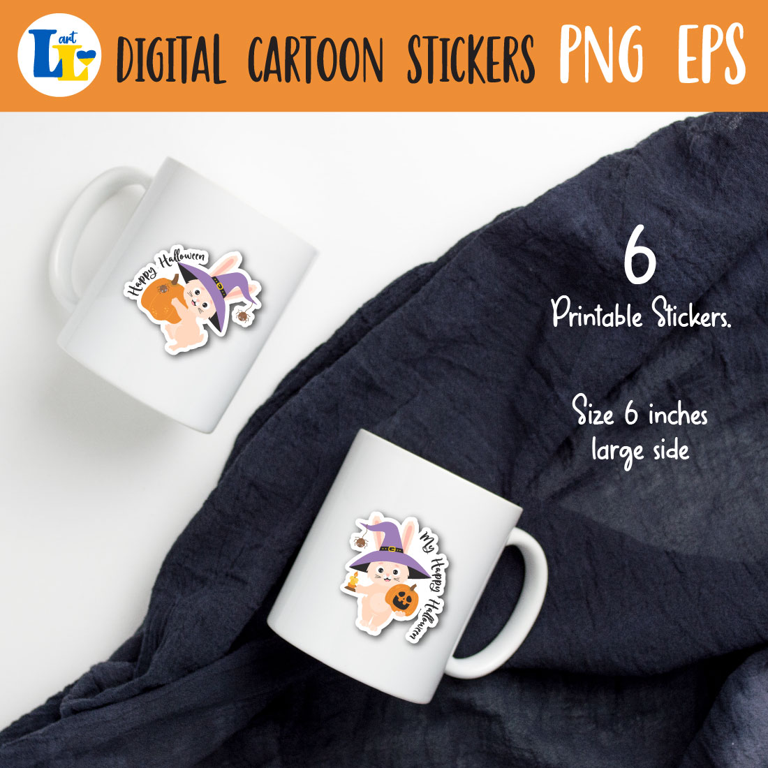 Cute Bunny Halloween bundle Digital Printable stickers