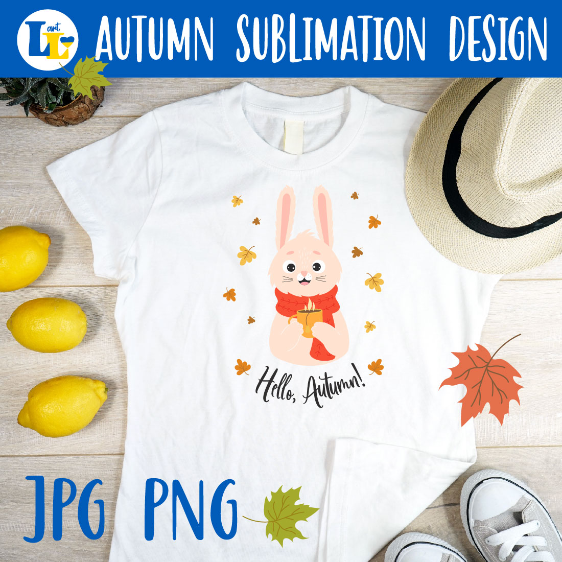 Autumn Cute Bunny Animal Sublimation Design cover image.