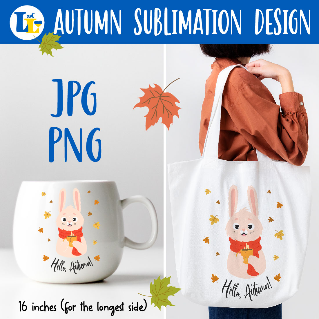 Autumn Cute Bunny Animal Sublimation Design previews.