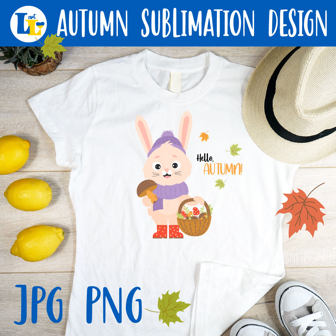 Rabbit Mushroomer Autumn Sublimation Design cover image.