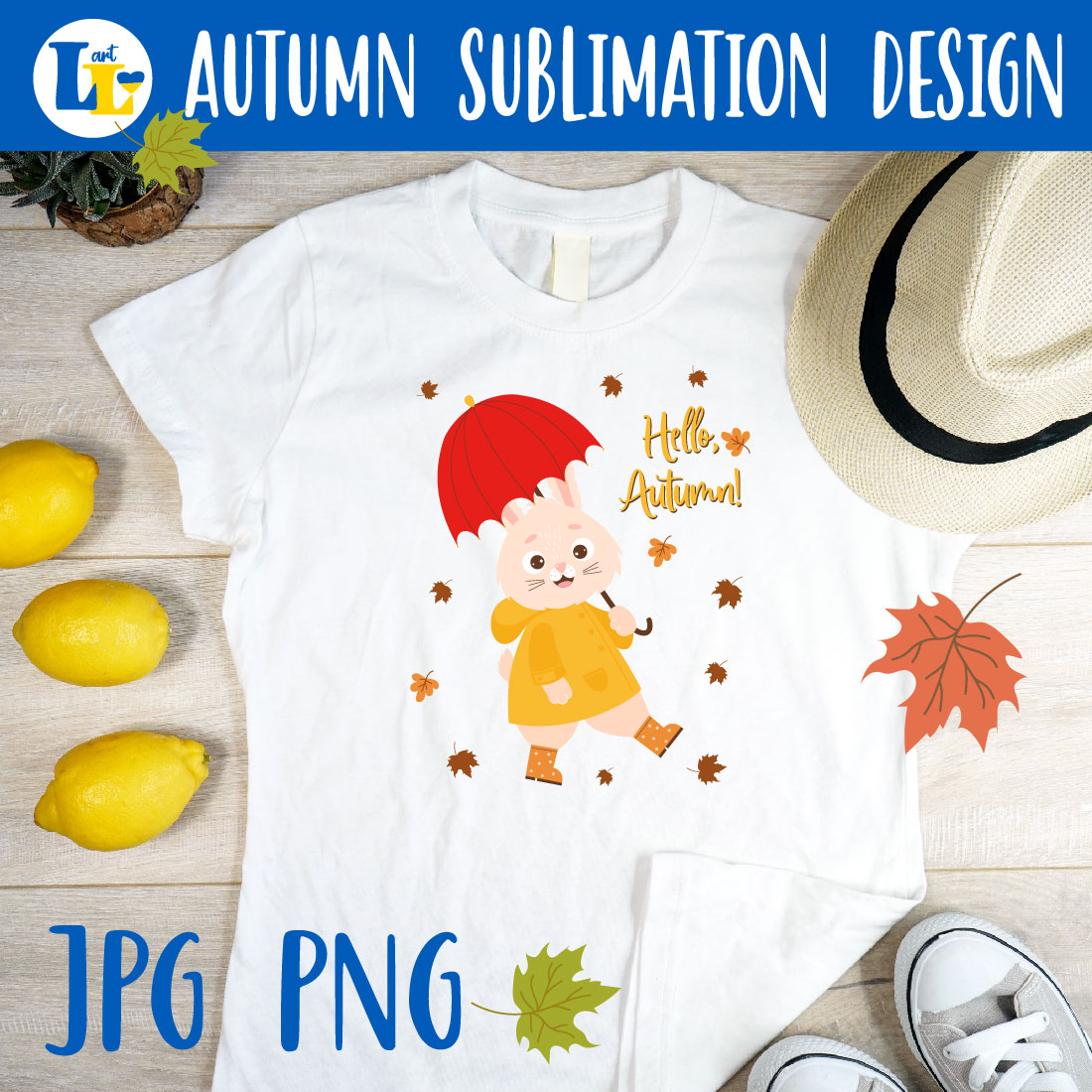 Сute Fall Rabbit Autumn Sublimation Design cover image.
