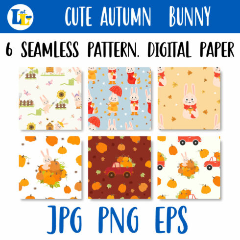Rabbit Seamless Pattern. Digital Paper. Autumn Background cover image.