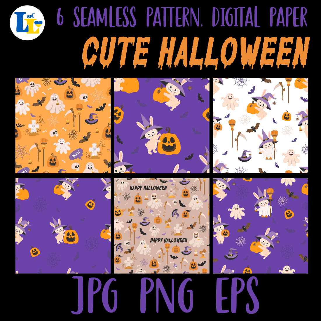 Halloween Seamless Pattern. Digital Paper Cute Halloween cover image.