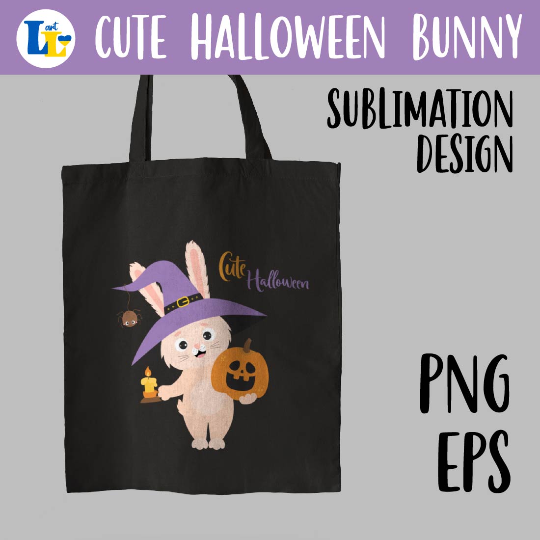 Cute Halloween Rabbit with Jack pumpkin Autumn sublimation cover image.