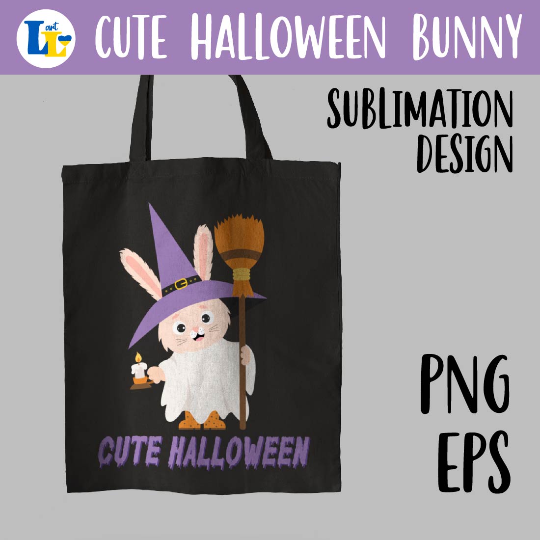 Cute Halloween Cartoon Ghost Rabbit Sublimation Design cover image.