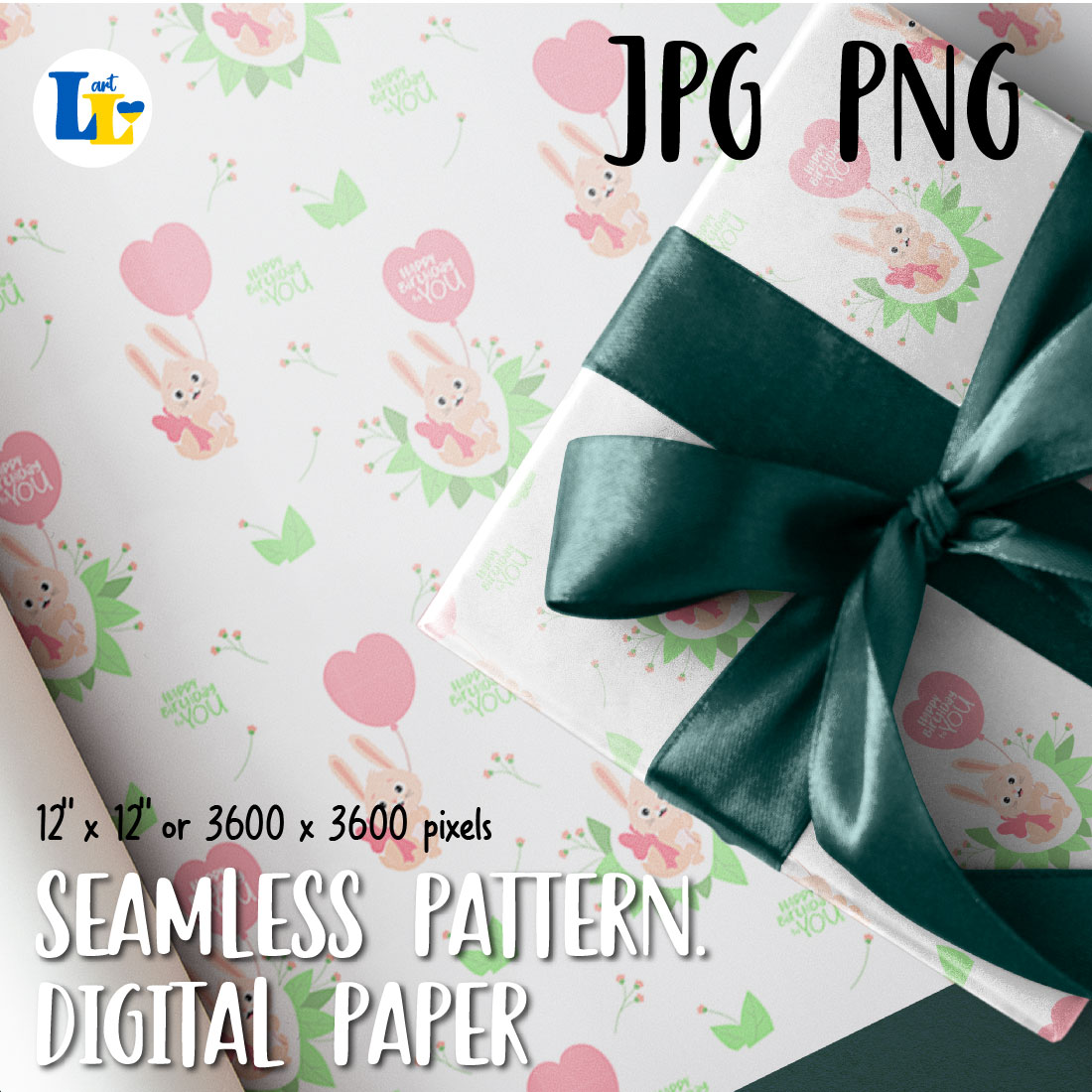 Bunny Happy Birthday to You. Seamless Pattern. Digital Paper previews.