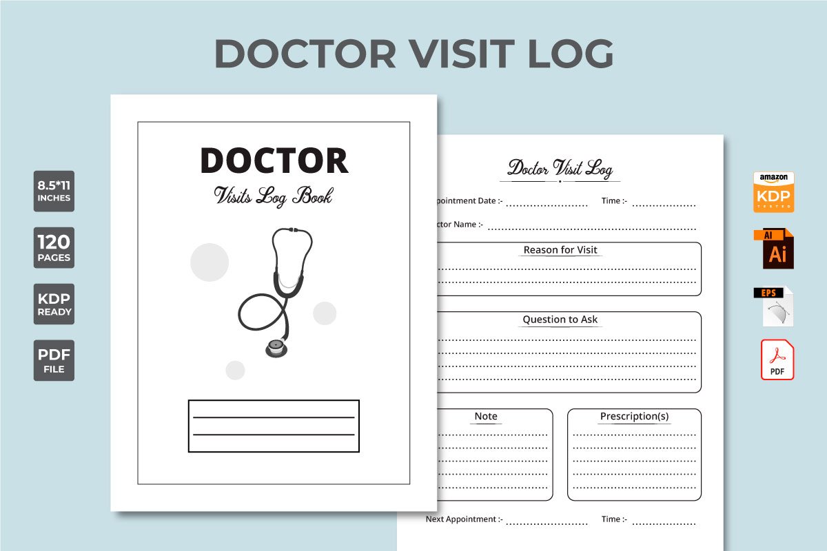 Cover image of Doctor visit log book KDP interior.