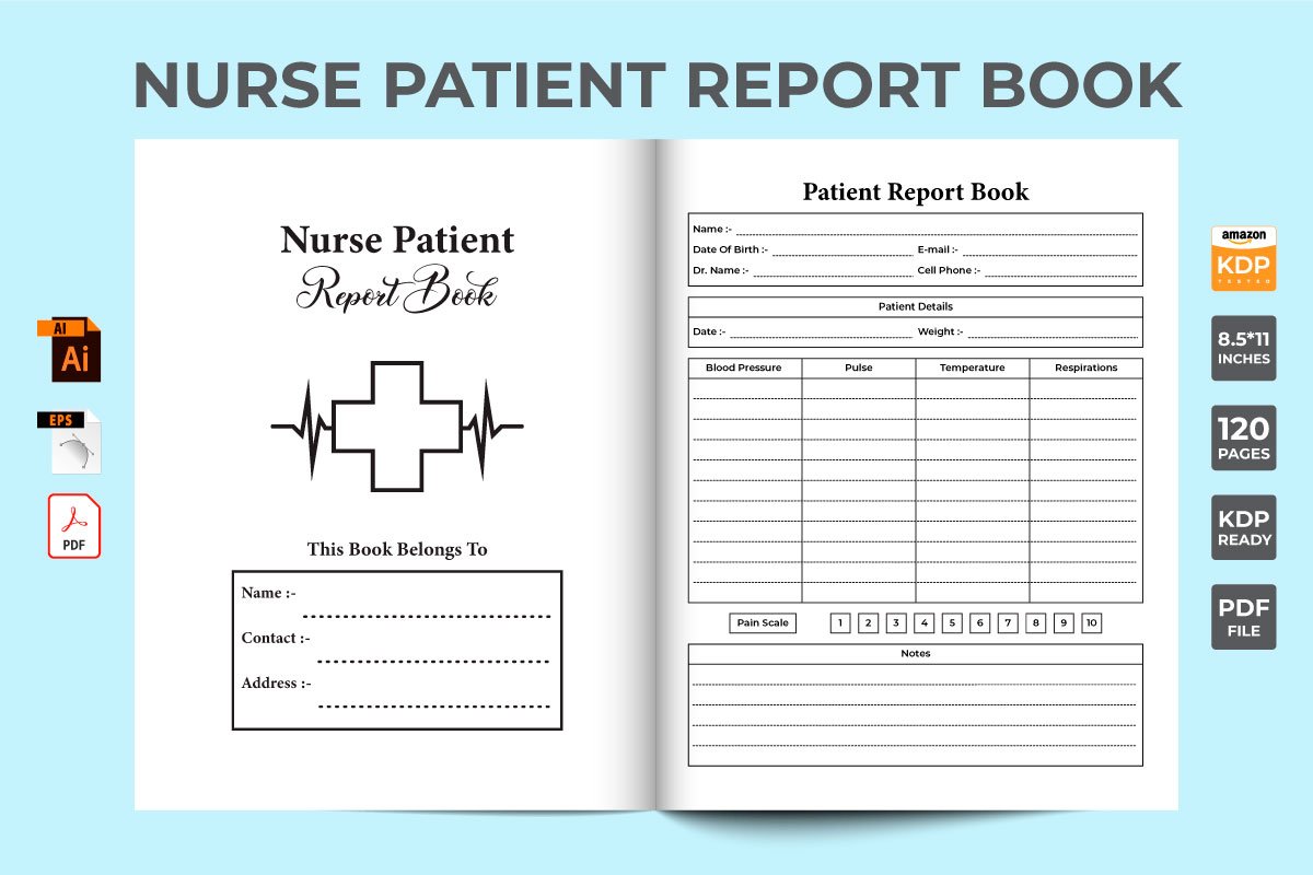 Cover image of Nurse patient journal KDP interior.