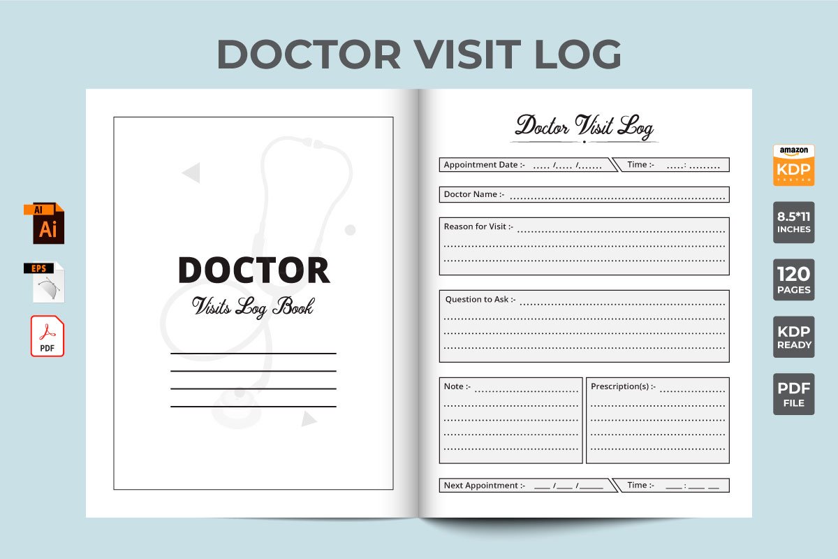 Cover image of Medical visit log book KDP interior.