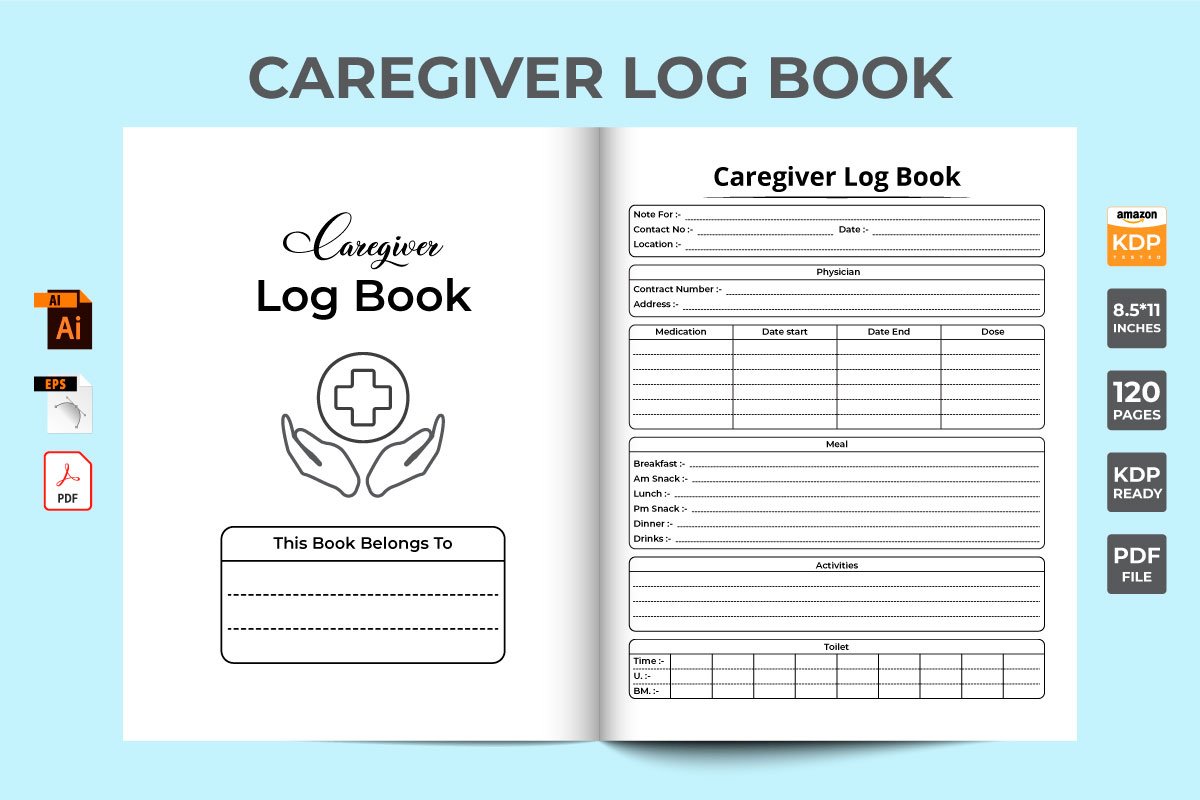 Cover image of Caregiver info tracker KDP interior.