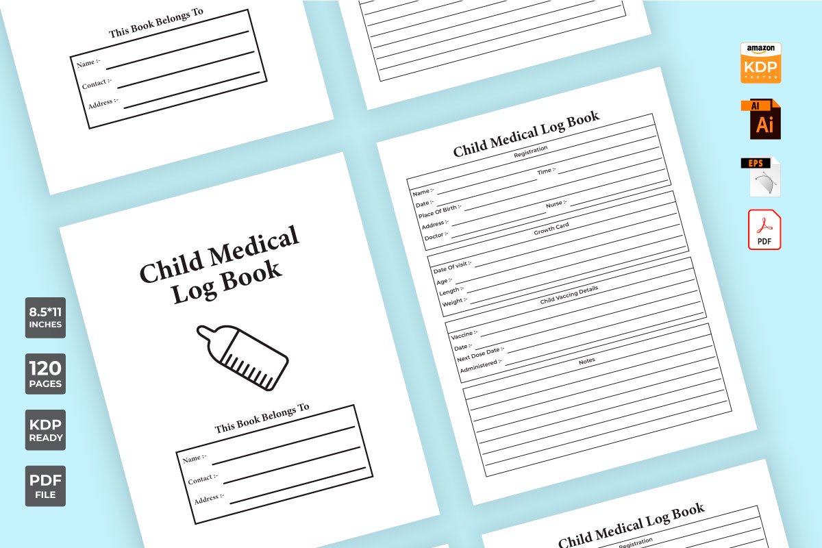 Cover image of Child Medical Log Book KDP Interior.