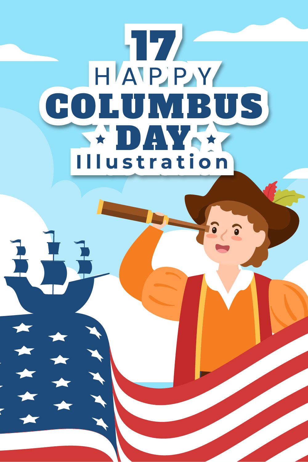 17 Happy Columbus Day National Holiday Illustration pinterest image.