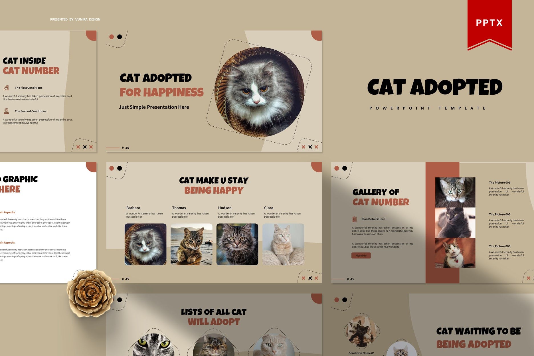 Cover image of Cat Adopted For Happines | Powerpoint Template.