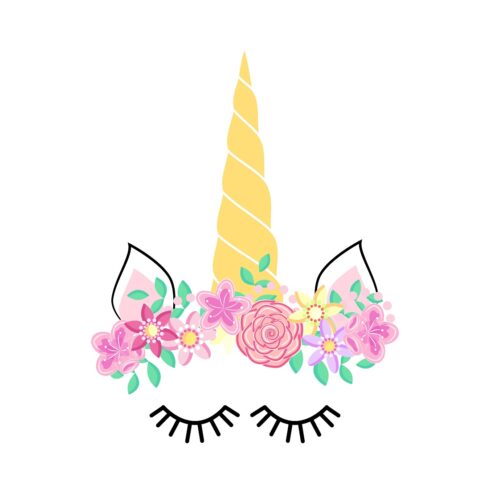 Cute Unicorn Face in a Wreath With Closed Eyes cover image.