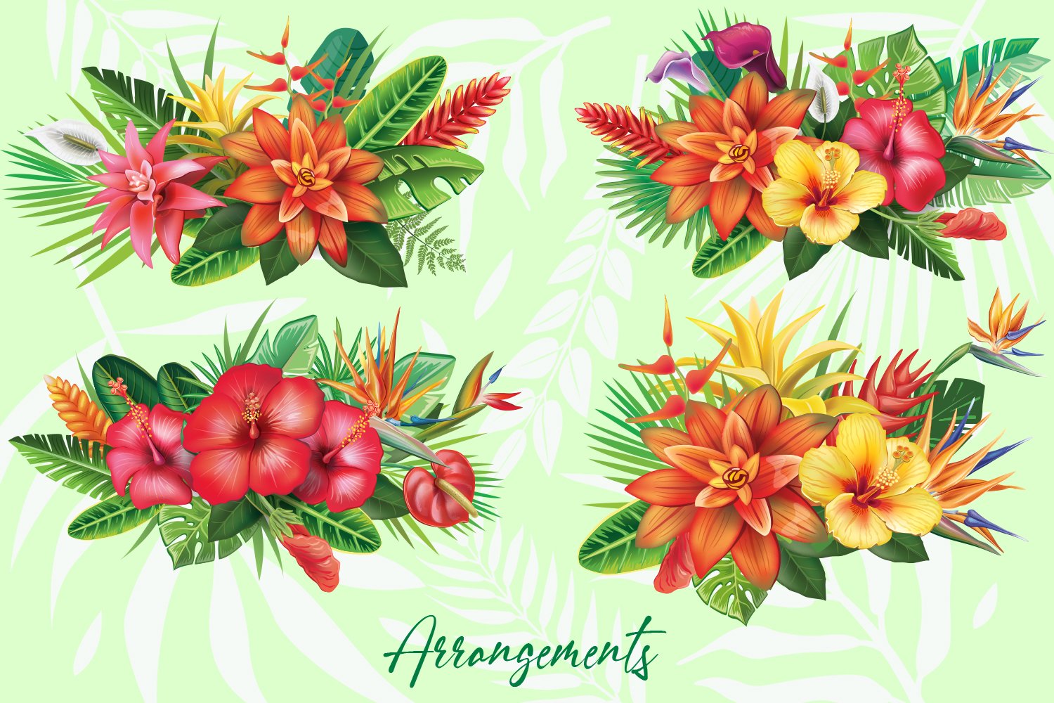 Four options of tropical bouquets.