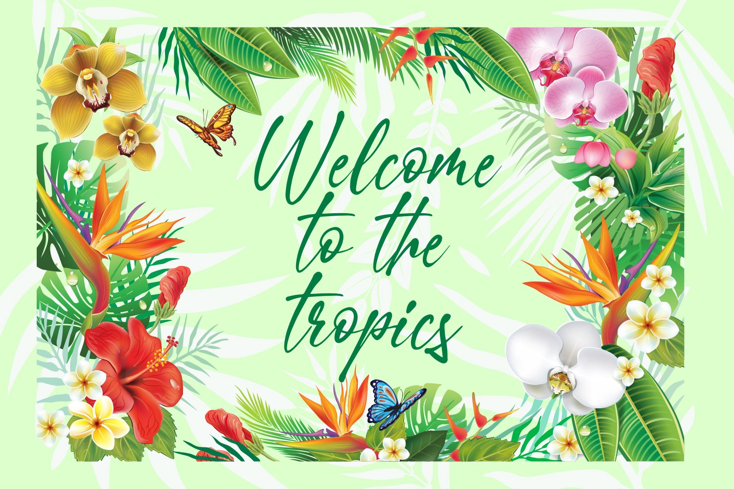 Tropical wreath with lettering.