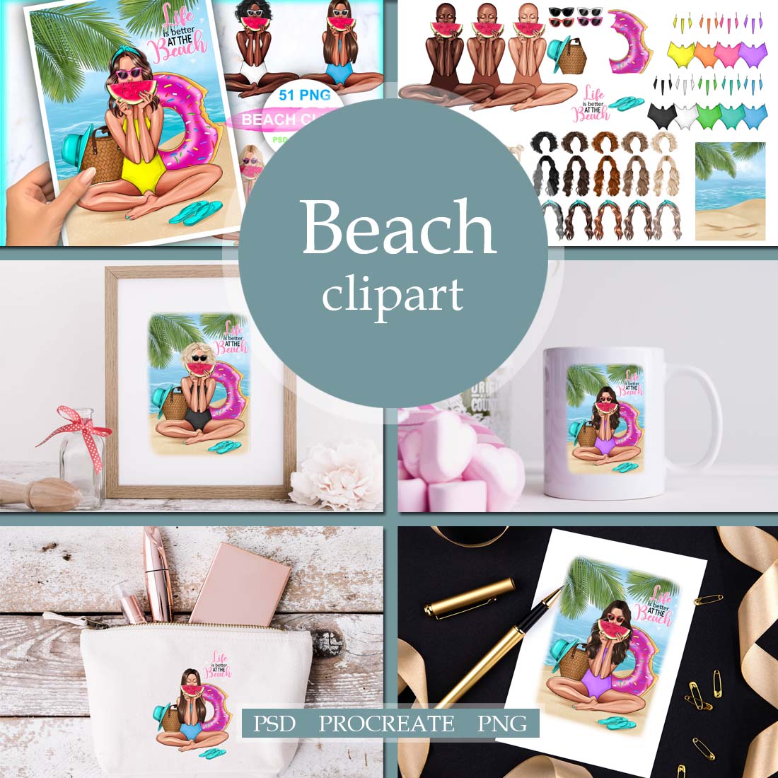 Girl On The Beach Travel Clipart Cover Image.