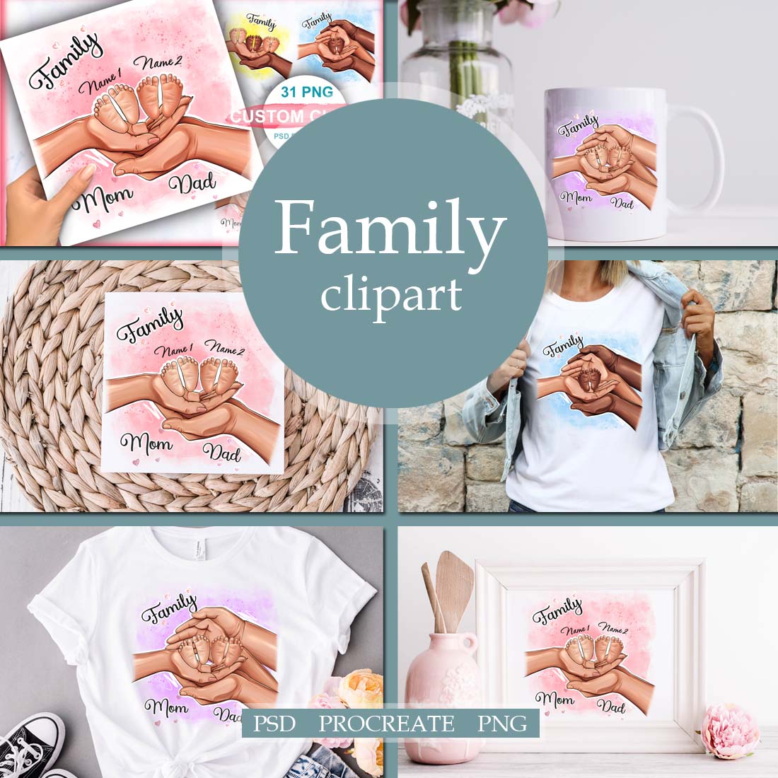 Family Clipart, Mom, Dad and Kids cover image.