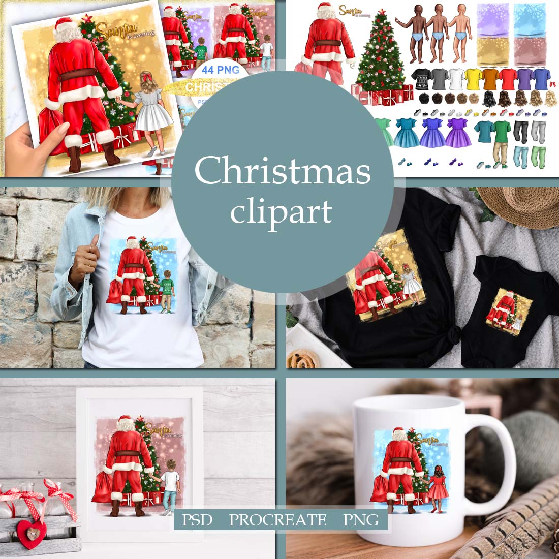 Santa And Baby Christmas Family Clipart Cover Image.