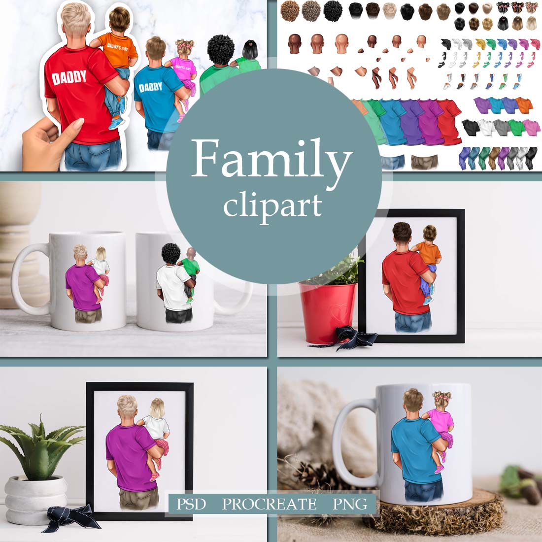 Family Clipart Dad With Kids Cover Image.