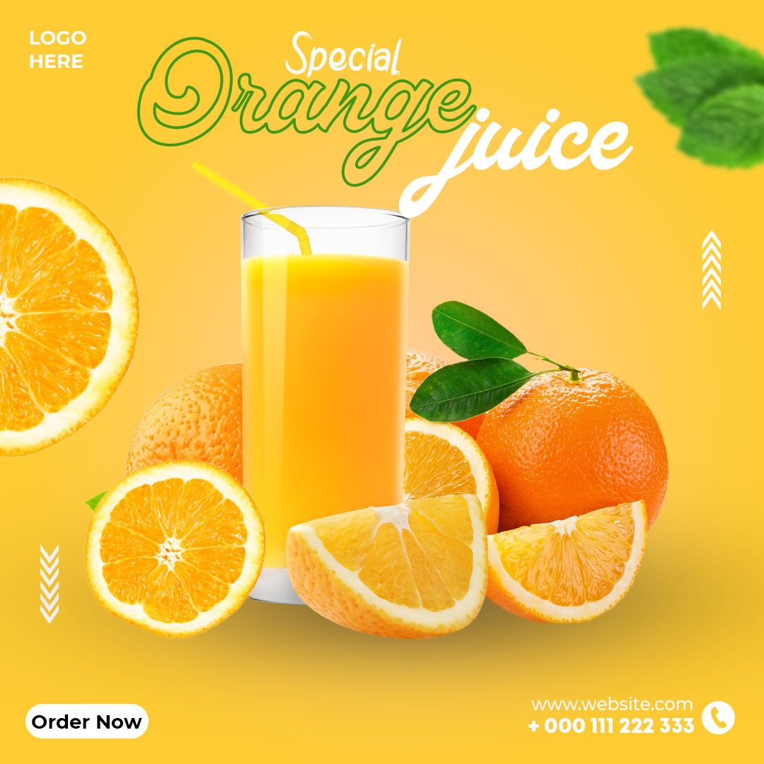 4 Juice Social media Post Template Orange Style.