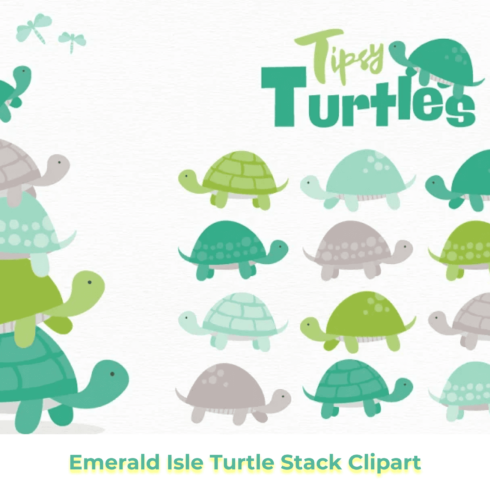 Emerald Isle Turtle Stack Clipart.