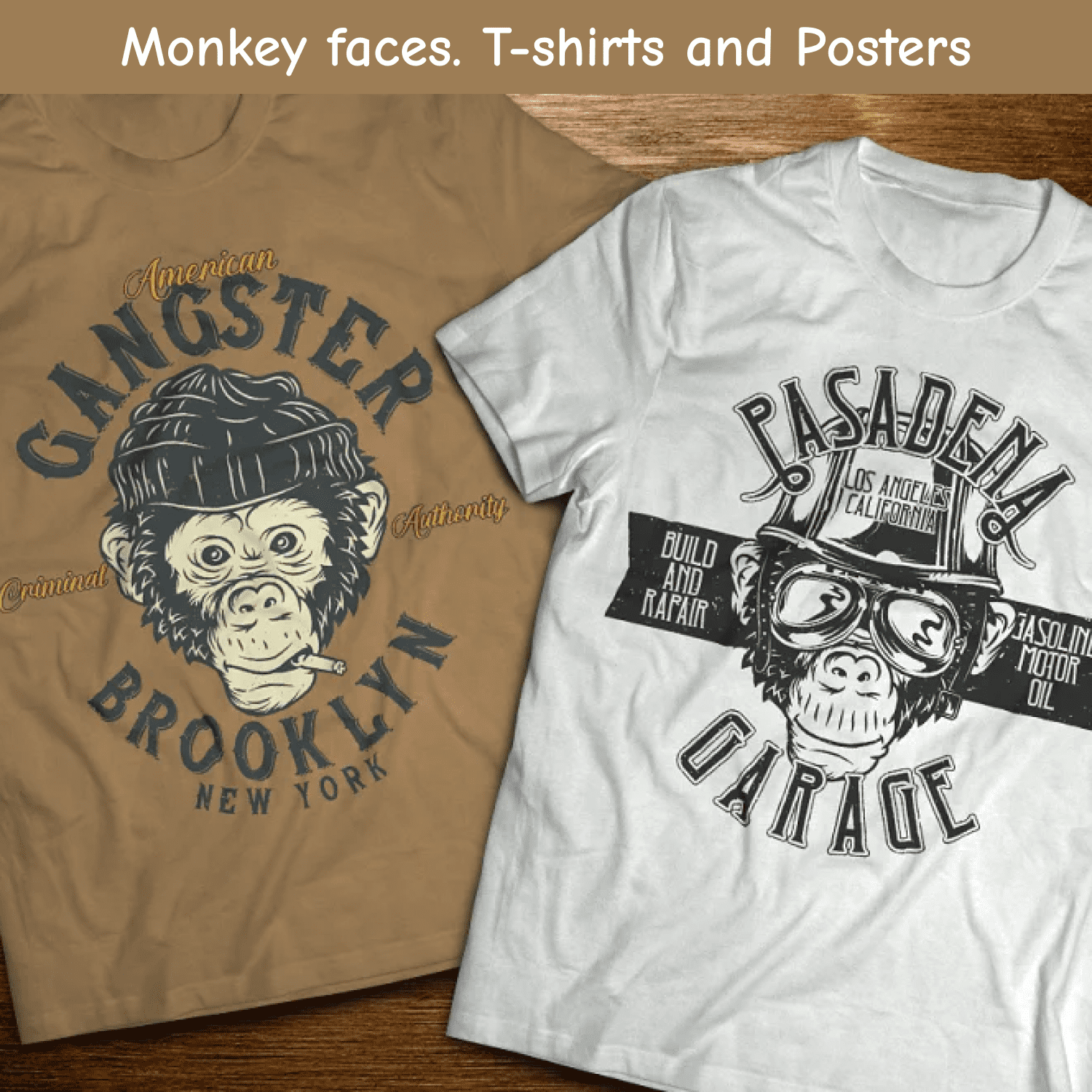 Monkey faces. T-shirts and Posters cover.