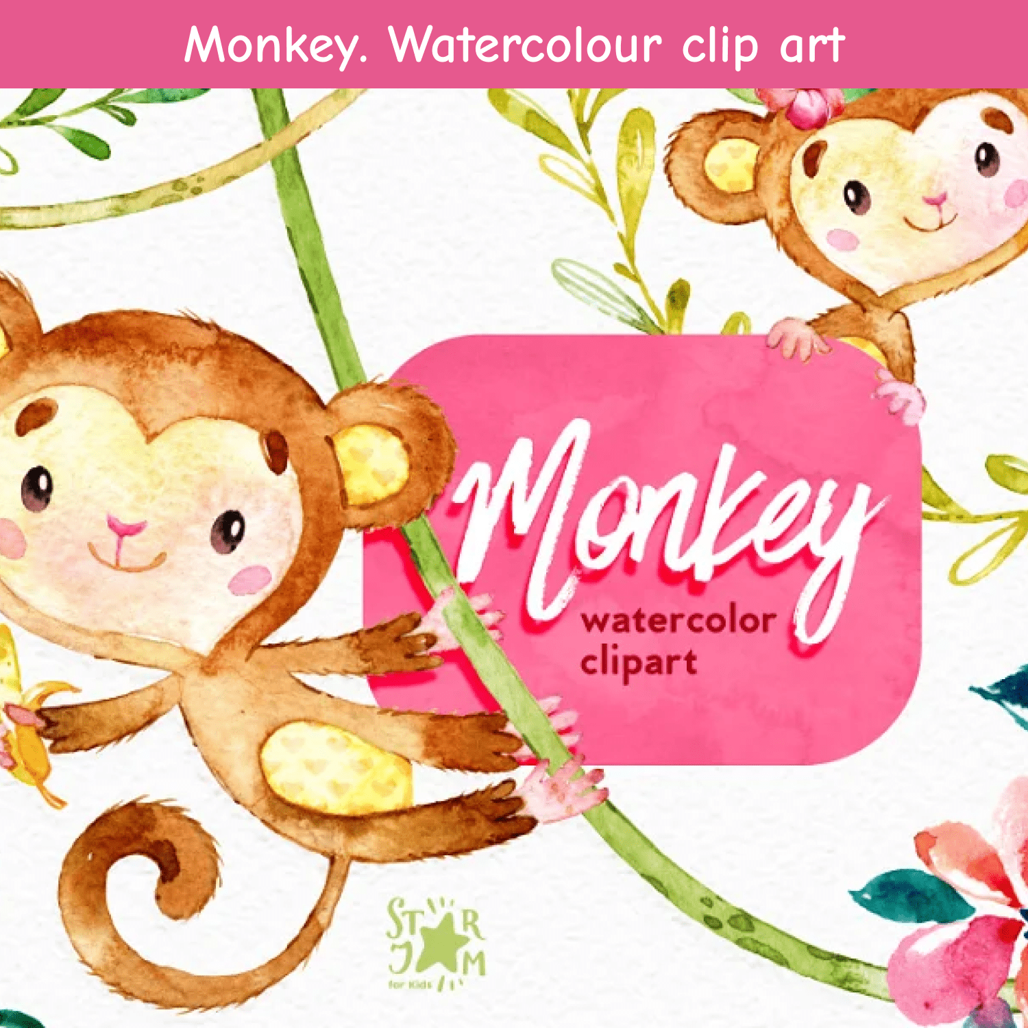 Monkey. Watercolour clip art..