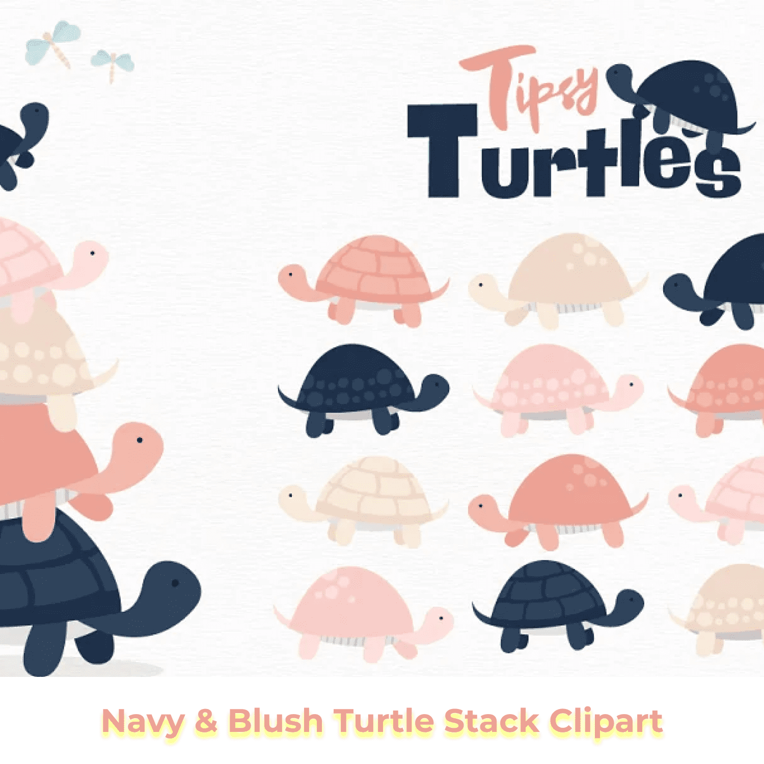 Navy & Blush Turtle Stack Clipart cover.