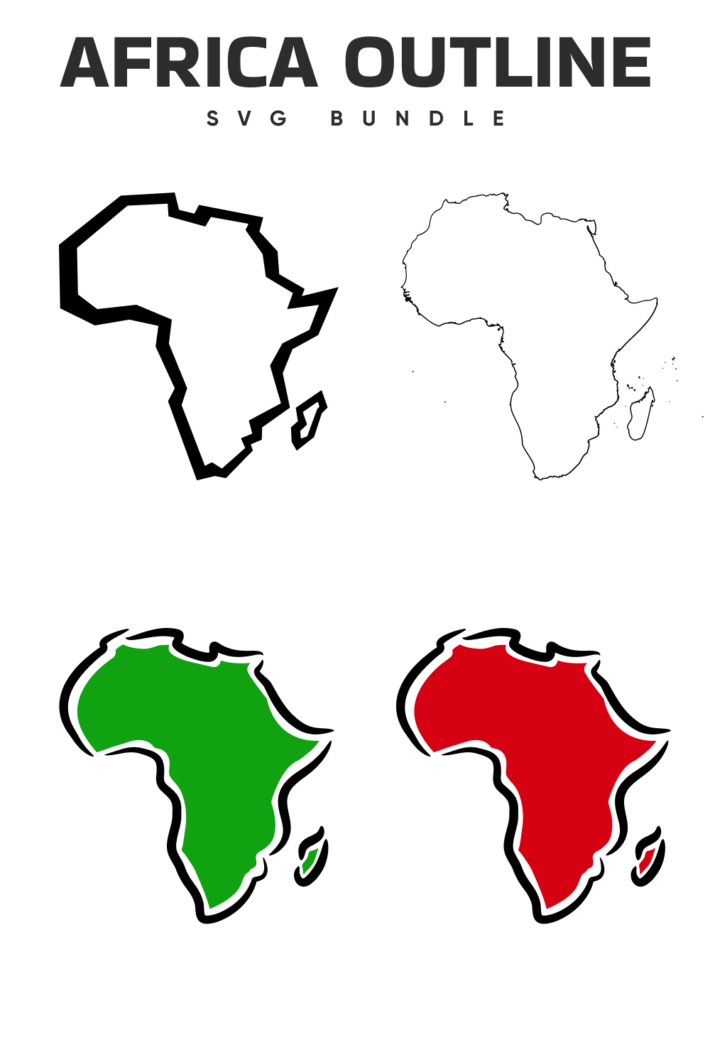 African outline maps with different borders colors.
