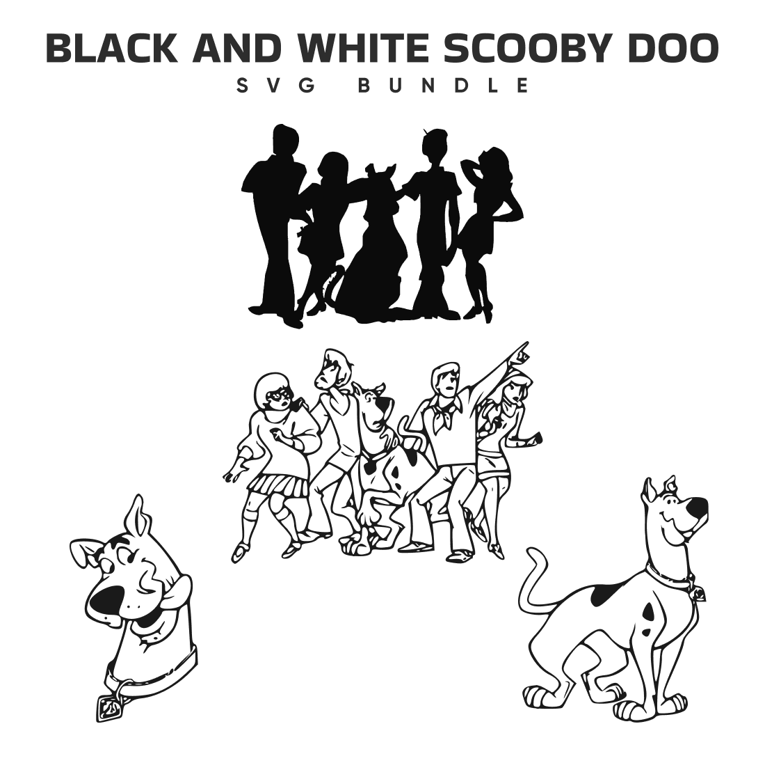 black and white scooby doo svg.