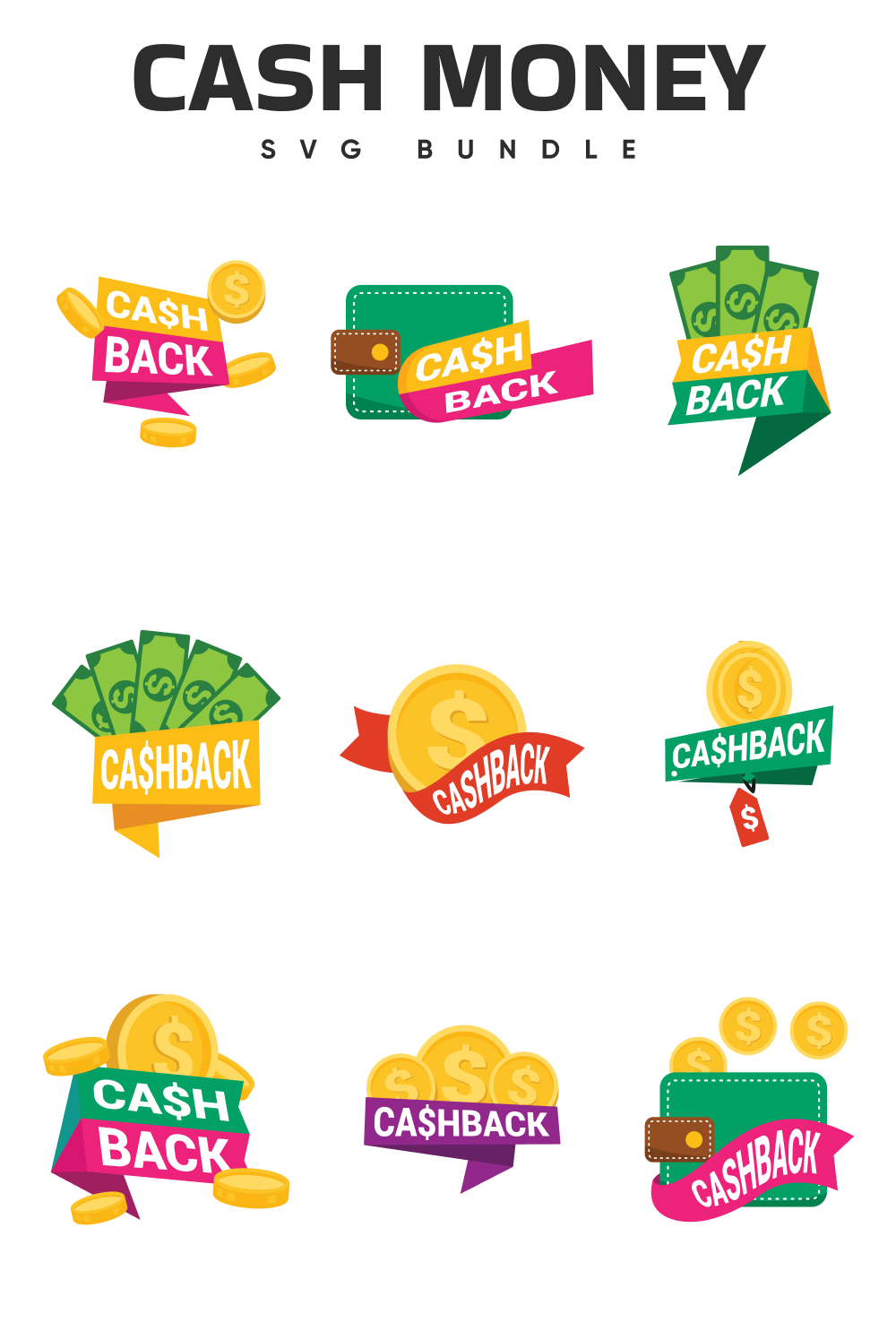 Colorful cash money set.