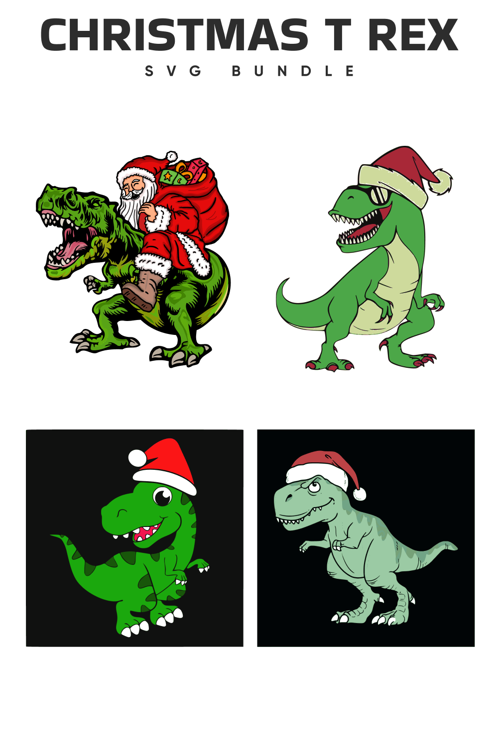 Christmas t - rex svg bundle.