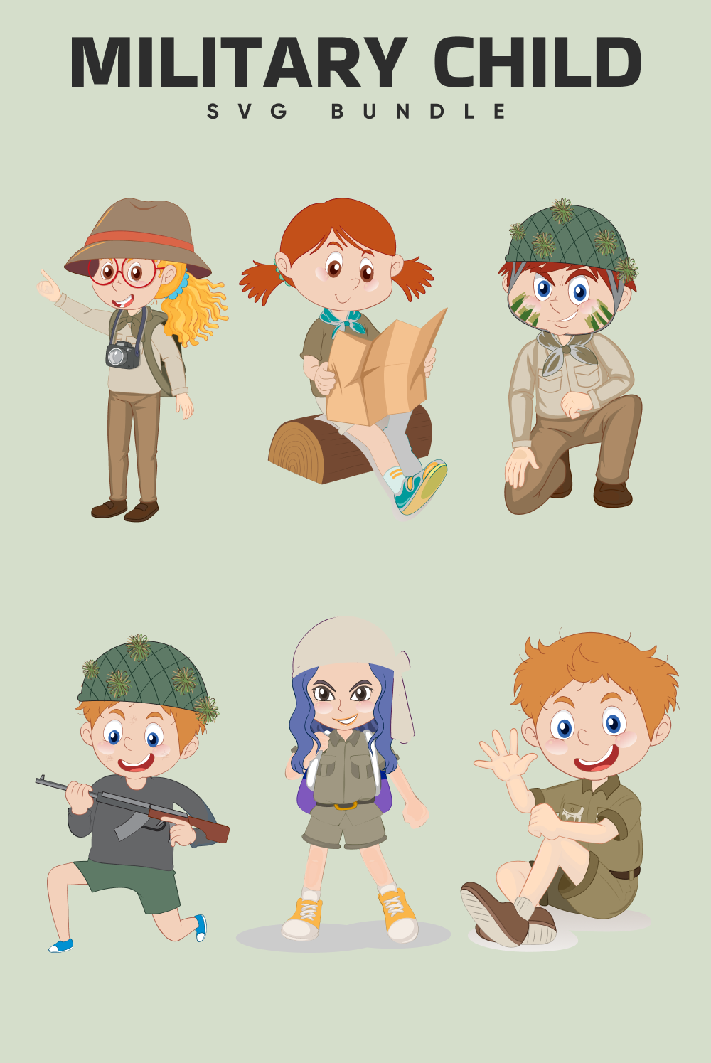 Children in a military uniform.