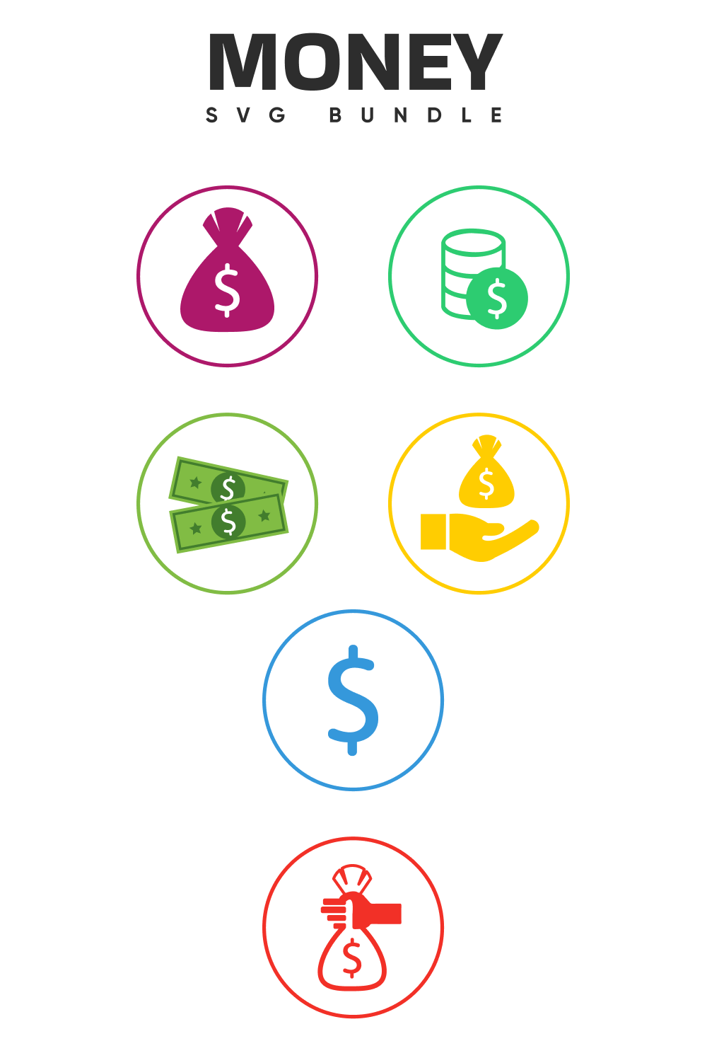 Colorful money icons.