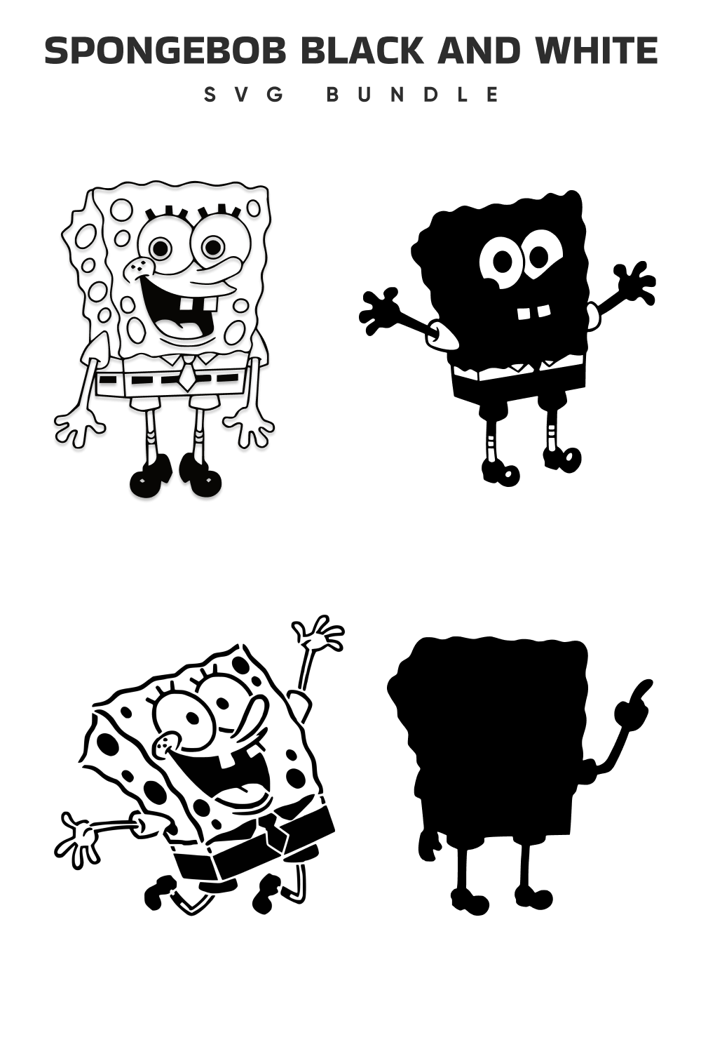 Happy sponge bob in a black and white style.