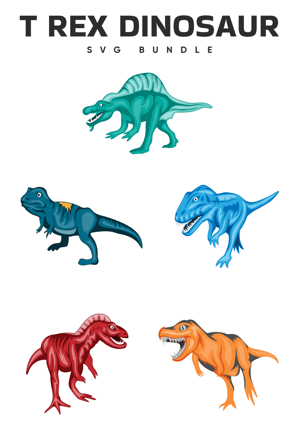 Colorful t rex dinosaurs set.