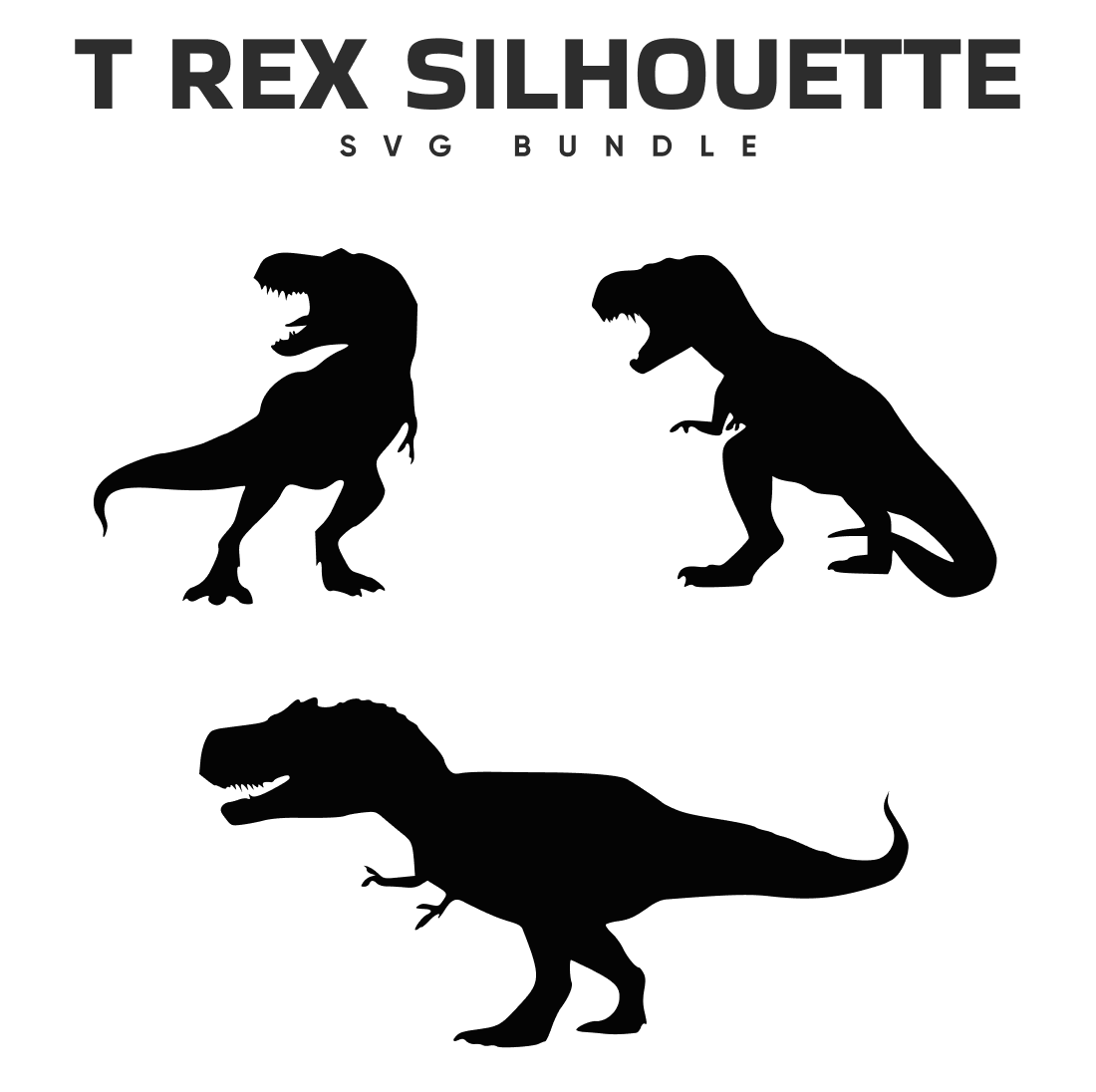 Three silhouettes of a t - rex dinosaur.