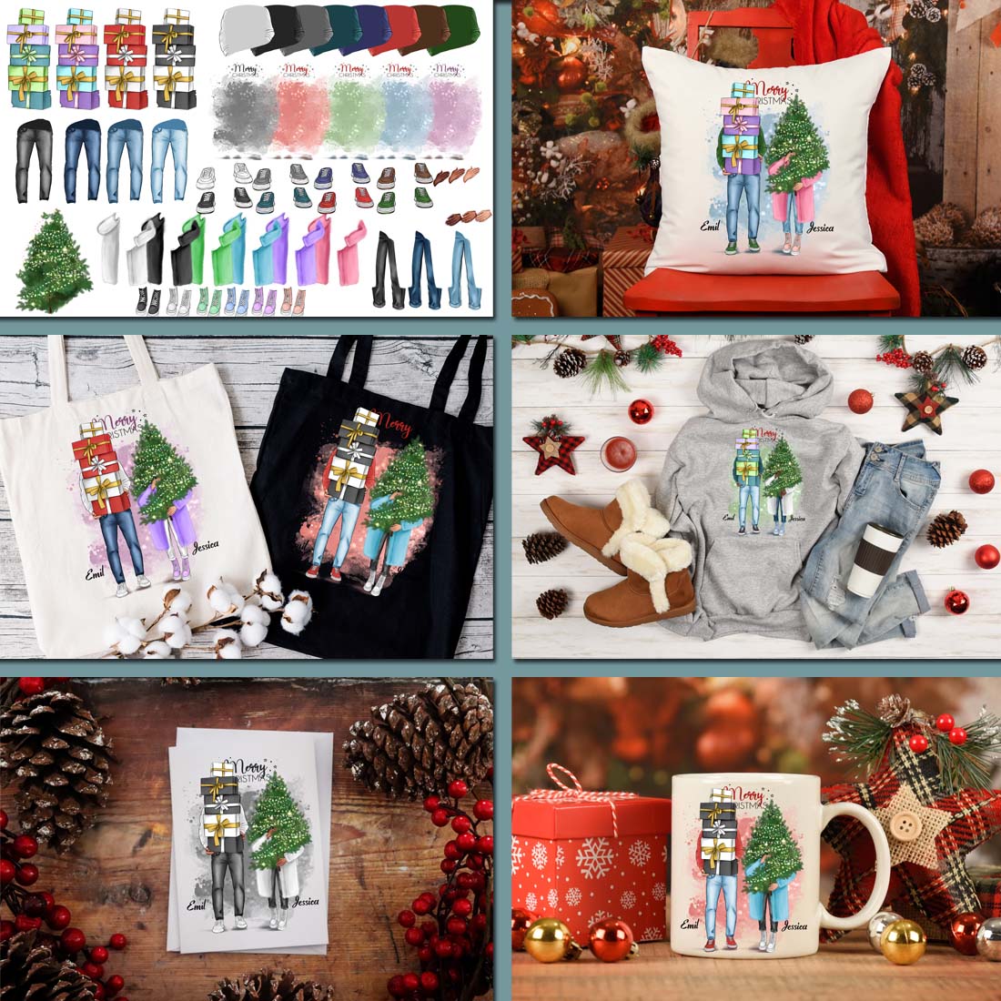 Christmas Couple Clipart Preview Image.