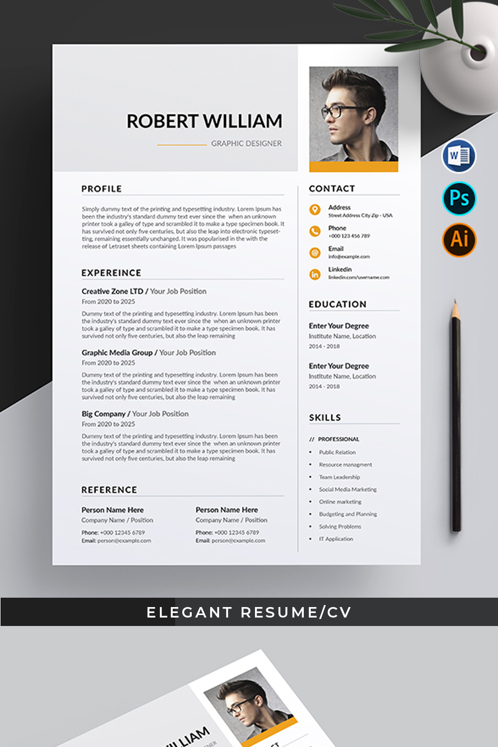 The Word Resume/CV Template pinterest image.