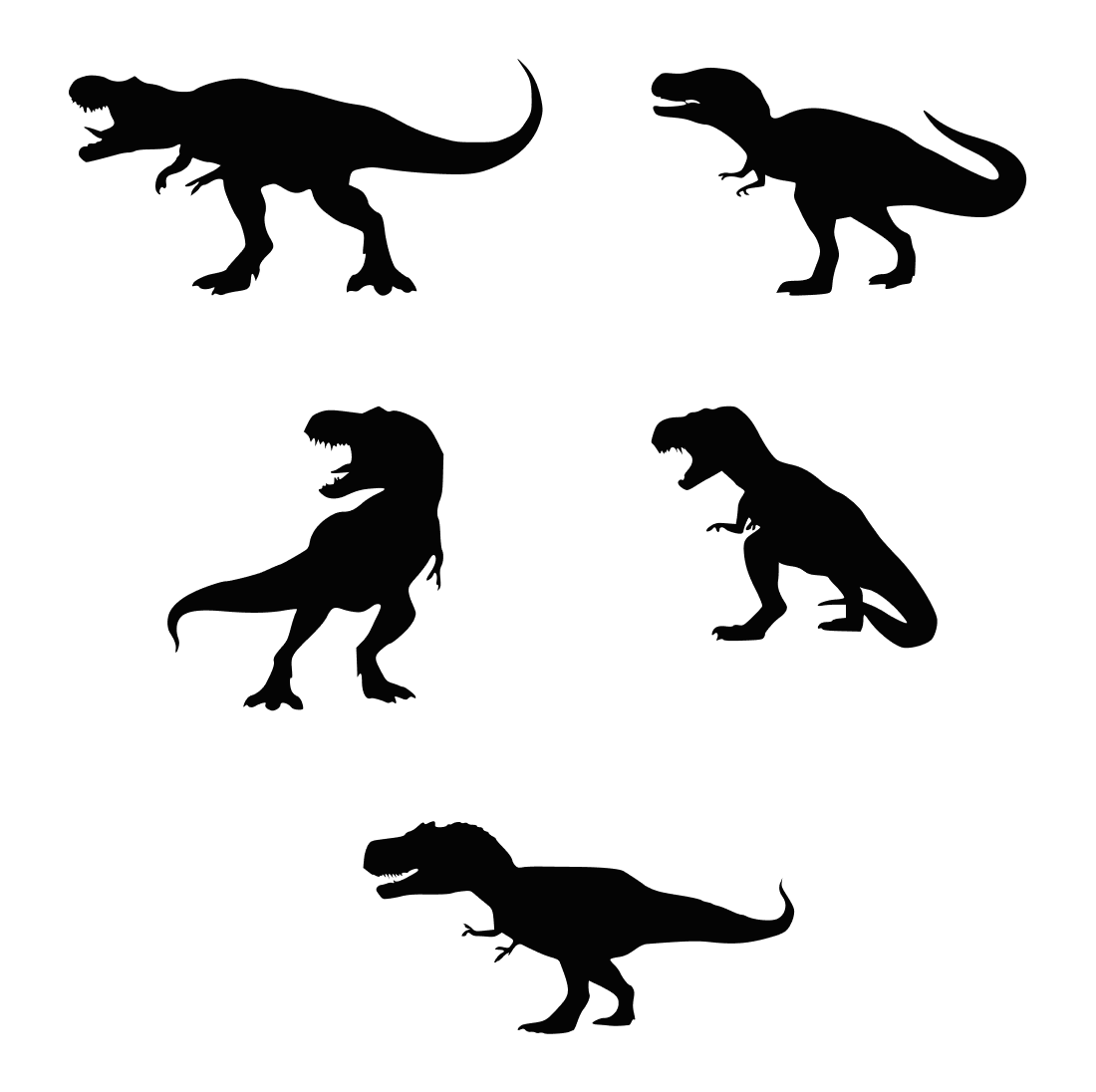 Set of four silhouettes of dinosaurs.