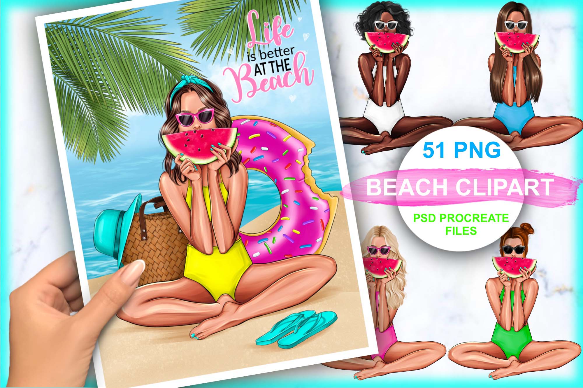 Girl On The Beach Travel Clipart Facebook Image.