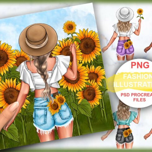 Clipart Sunflowers, Fashionable Girl | MasterBundles