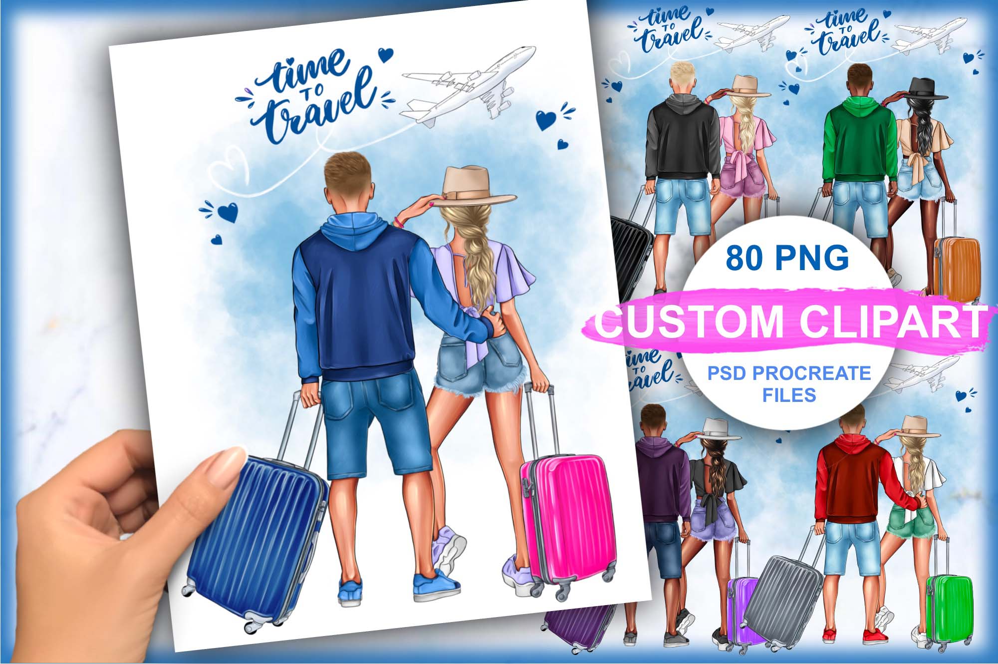 Travel Couple Clipart Facebook Image.