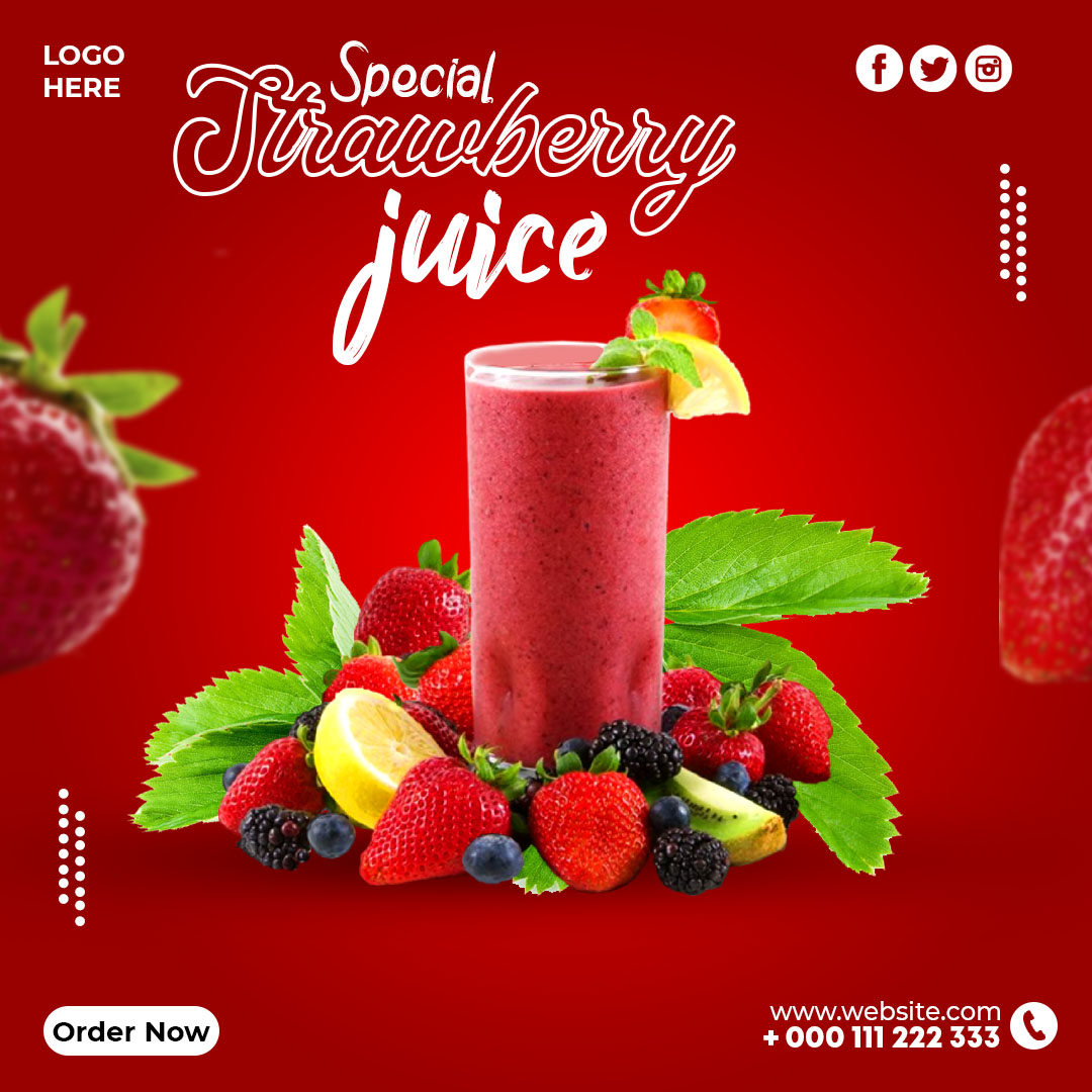 4 Juice Social media Post Template Red Style.